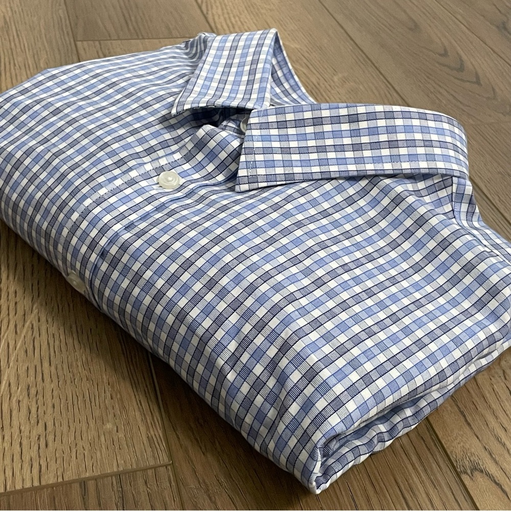 Untuckit Gingham Check Blue White Gray Long Sleeve Button Up Shirt
